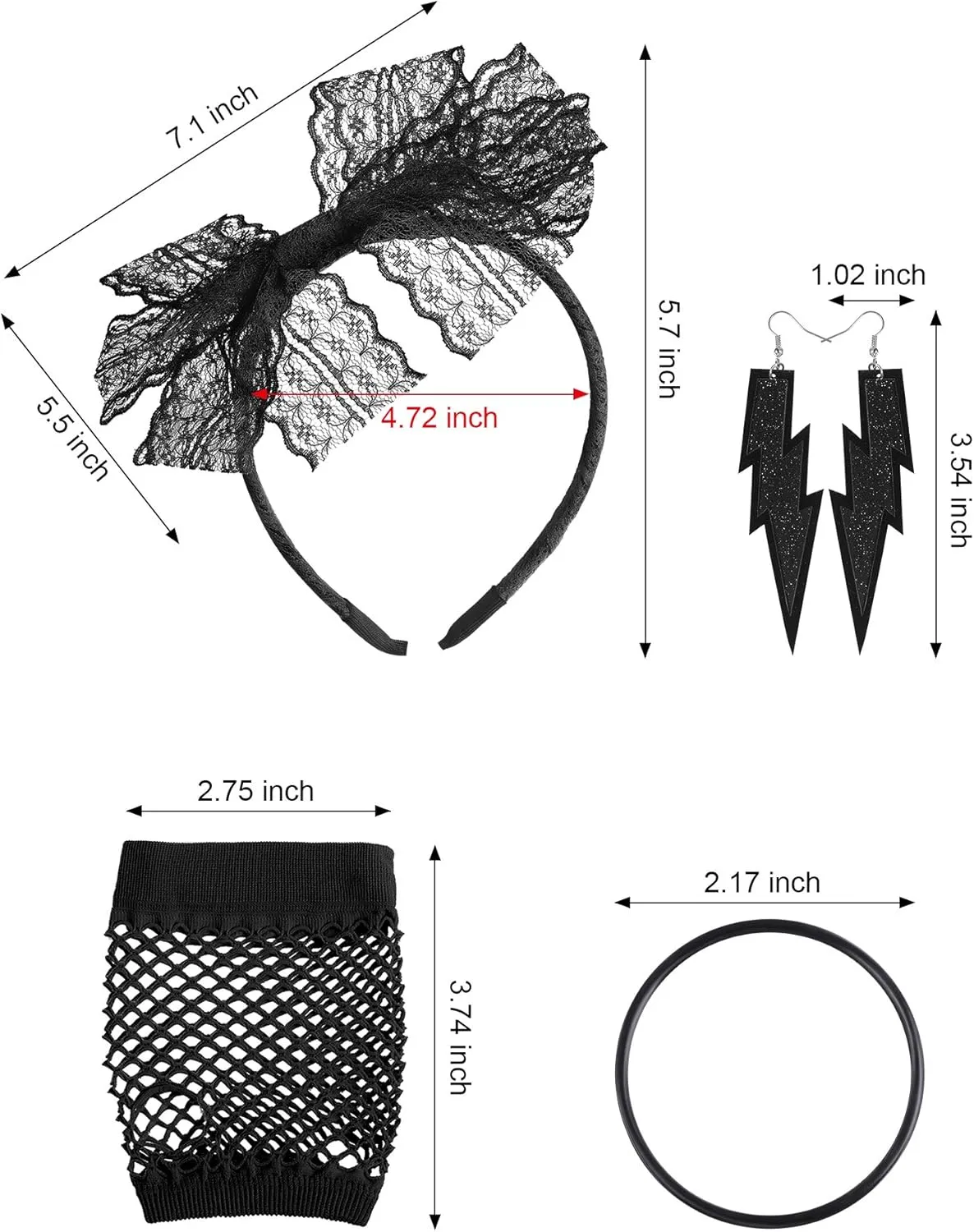 Blulu 80s Accessories Women Lace Headband Earrings Fishnet Gloves Necklace Bracelet for 80s Retro Party Halloween