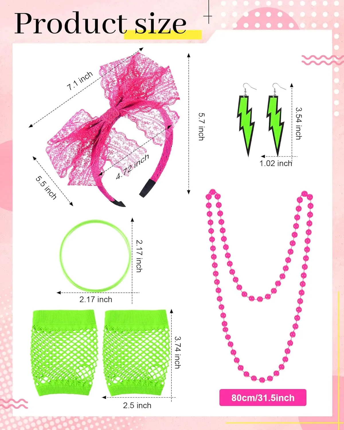 Blulu 80s Accessories Women Lace Headband Earrings Fishnet Gloves Necklace Bracelet for 80s Retro Party Halloween