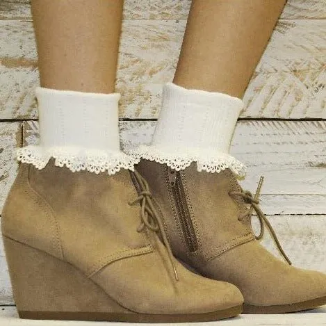 BOBBY  lace cuff ankle socks  - white