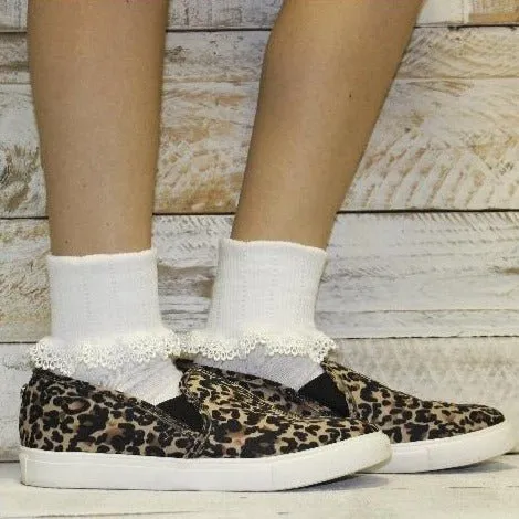 BOBBY  lace cuff ankle socks  - white