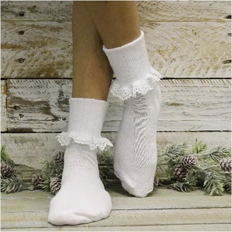 BOBBY  lace cuff ankle socks  - white