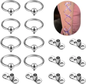 BodyAce 8PCS Dermal Piercing Skin Jewelry, 16G Captive Bead Rings Face Microdermal Tops, Surface Of Back Corset Piercing Staple Bar Play Jewelry