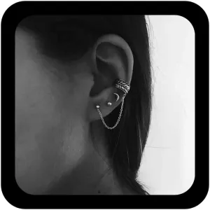 Bohemia Moon Cuff Chain Earrings Silver Chain Climber Dangle Earrings Tassel Chain Cartilage Earrings Chain Drop Dangle Earrings