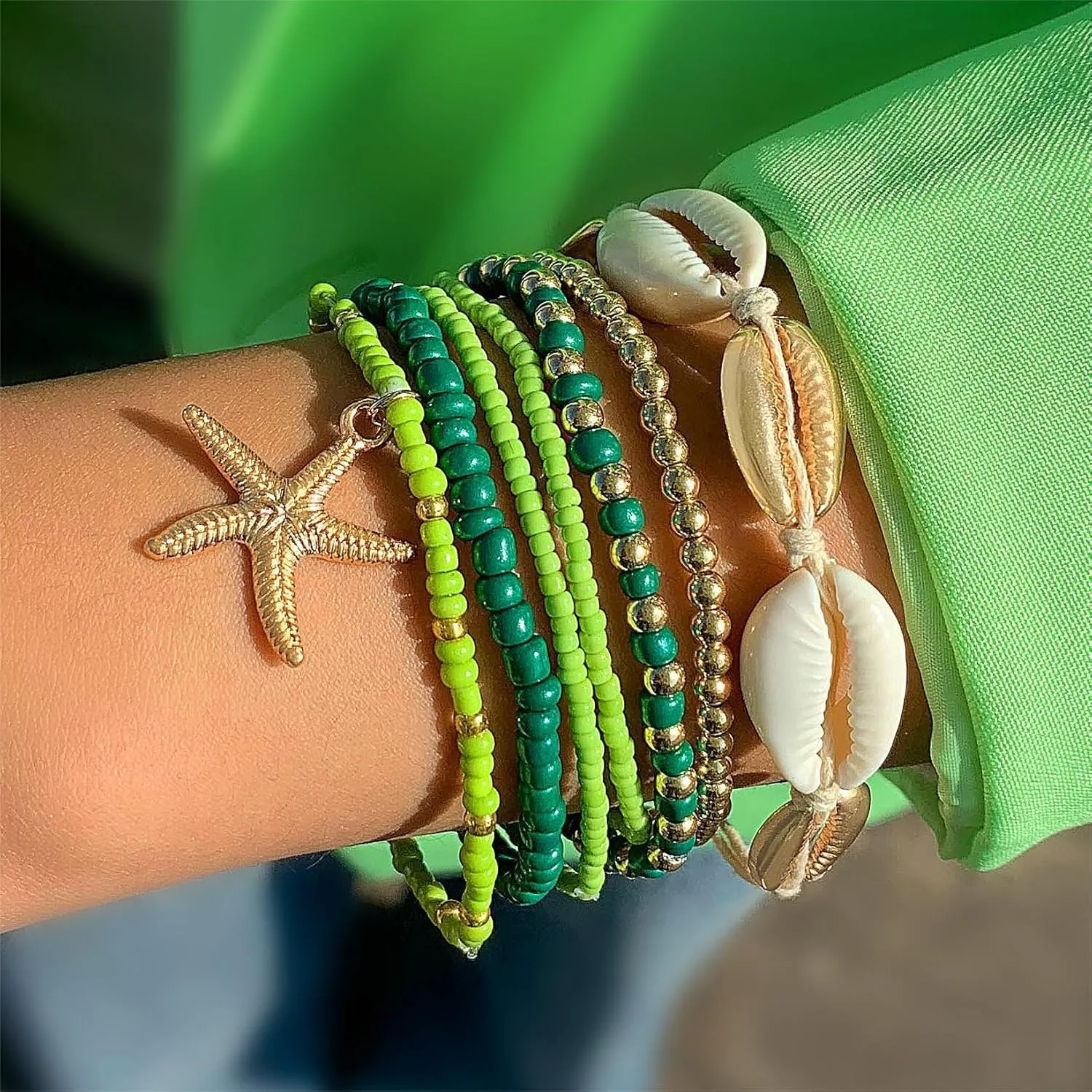 Bohemian Starfish Bracelets for Women - Adjustable Stackable Beach Bracelets, Handmade Stretchy Beaded Summer Jewelry, Perfect for Surf & Waterproof Fun