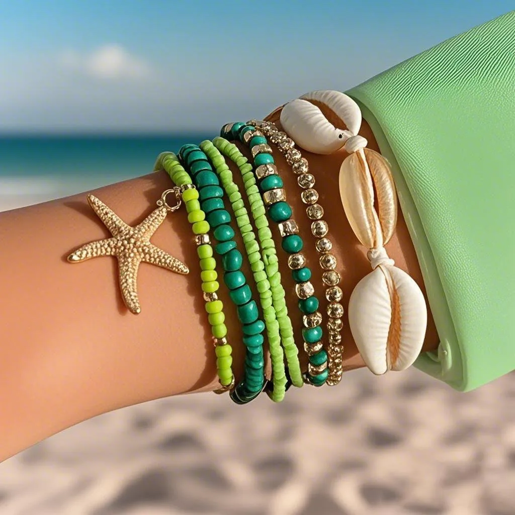 Bohemian Starfish Bracelets for Women - Adjustable Stackable Beach Bracelets, Handmade Stretchy Beaded Summer Jewelry, Perfect for Surf & Waterproof Fun