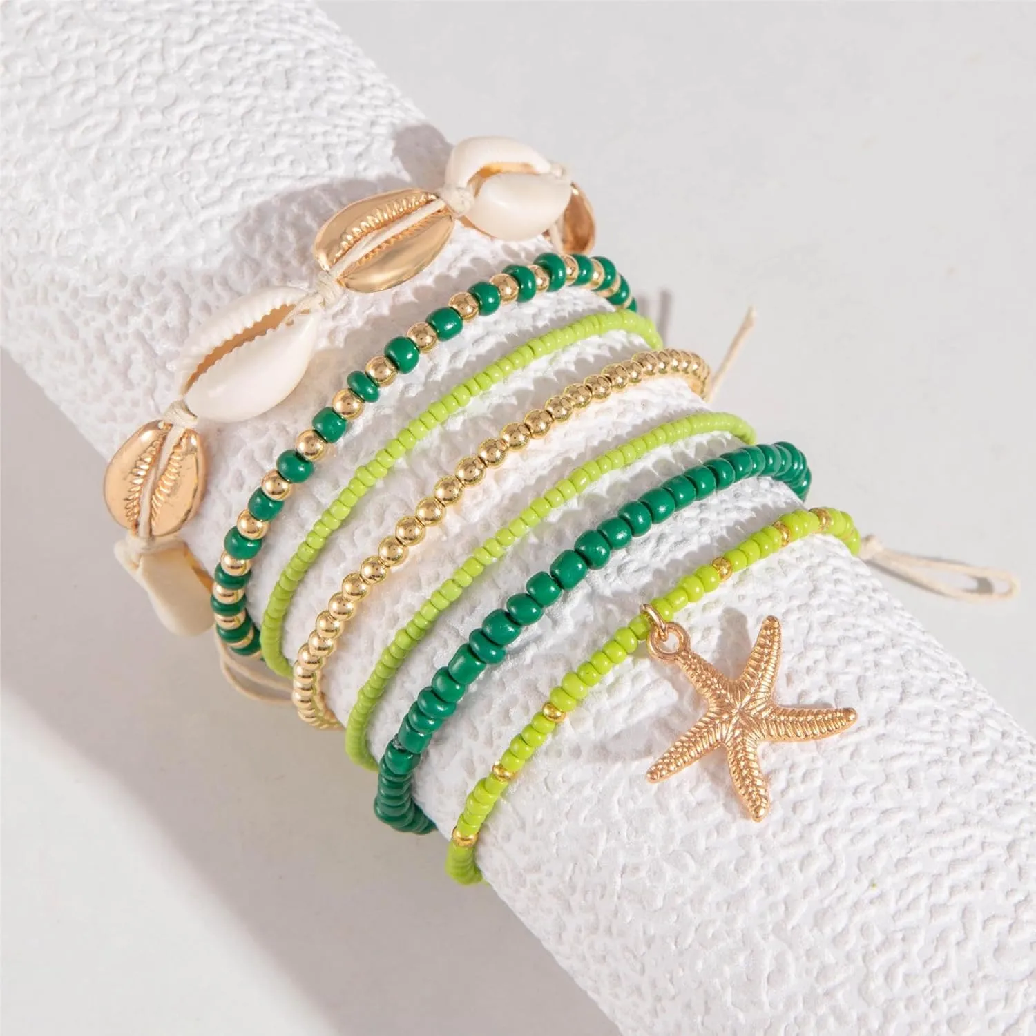 Bohemian Starfish Bracelets for Women - Adjustable Stackable Beach Bracelets, Handmade Stretchy Beaded Summer Jewelry, Perfect for Surf & Waterproof Fun