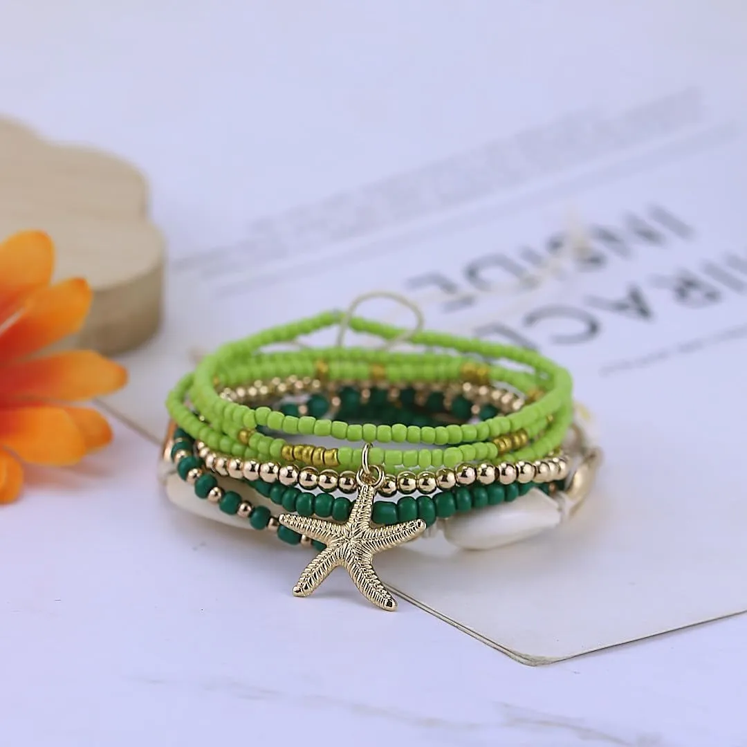 Bohemian Starfish Bracelets for Women - Adjustable Stackable Beach Bracelets, Handmade Stretchy Beaded Summer Jewelry, Perfect for Surf & Waterproof Fun