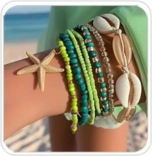 Bohemian Starfish Bracelets for Women - Adjustable Stackable Beach Bracelets, Handmade Stretchy Beaded Summer Jewelry, Perfect for Surf & Waterproof Fun