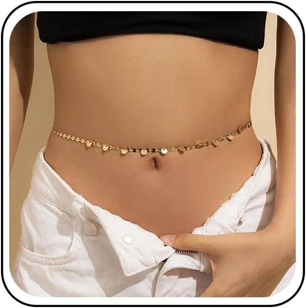 Boho Beach Bikini Belly Chain Gold Coin Tassel Belly Chain Minimalist Chain Waist Chain Belly Chain Summer Beach Bikini Body Belly Chain Women Jewelry