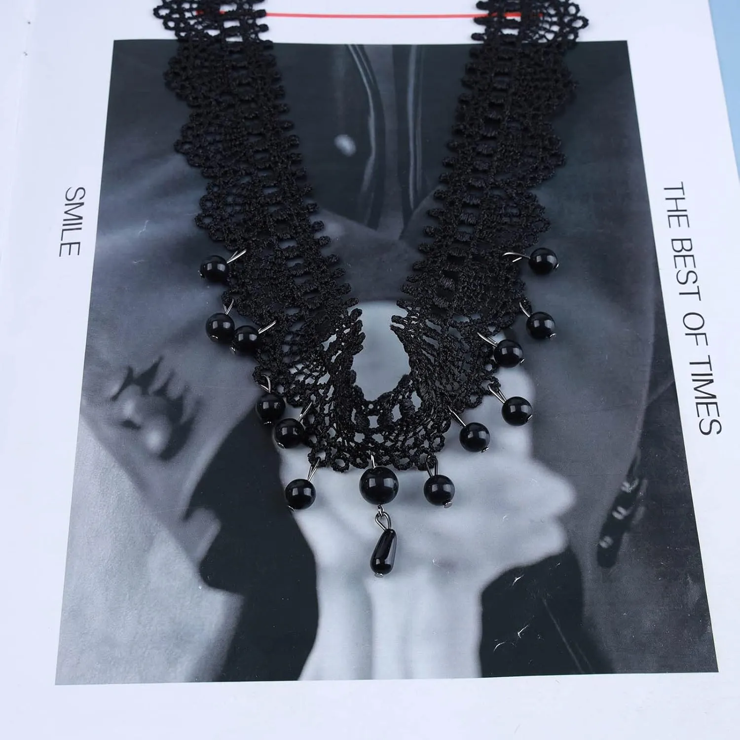 Boho Black Crystal Lace Choker Necklace Tassel Black Teardrop Necklace Choker Gothic Droplet Rhinestone Collar Necklace Retro Vintage Necklace Chain Jewelry for Women and Girls(Black A)