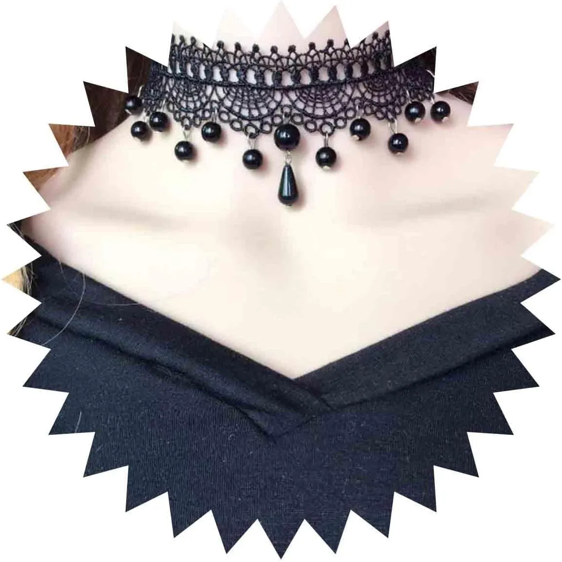Boho Black Crystal Lace Choker Necklace Tassel Black Teardrop Necklace Choker Gothic Droplet Rhinestone Collar Necklace Retro Vintage Necklace Chain Jewelry for Women and Girls(Black A)