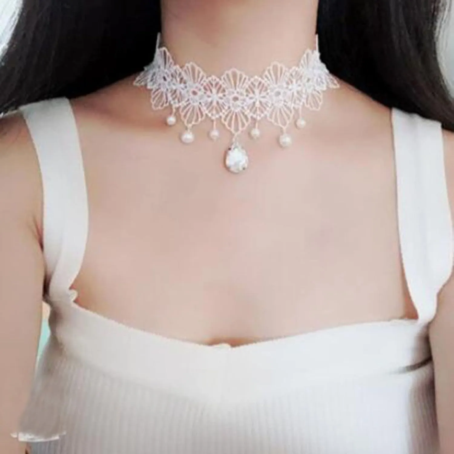 Boho Black Crystal Lace Choker Necklace Tassel Black Teardrop Necklace Choker Gothic Droplet Rhinestone Collar Necklace Retro Vintage Necklace Chain Jewelry for Women and Girls(Black A)