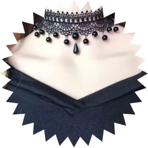 Boho Black Crystal Lace Choker Necklace Tassel Black Teardrop Necklace Choker Gothic Droplet Rhinestone Collar Necklace Retro Vintage Necklace Chain Jewelry for Women and Girls(Black A)