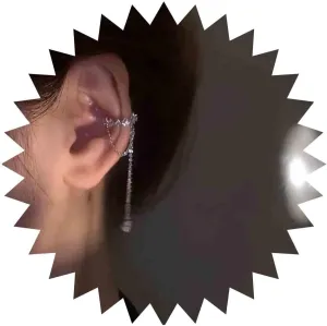 Boho Cz Circle Cuff Earrings Silver Chain Tassel Earrings Crystal Ring Helix Earrings Long Crystal Cuff Earrings Non Pierced Clip on Earrings Dangle Chain Earcuff Earring Jewelry for Women