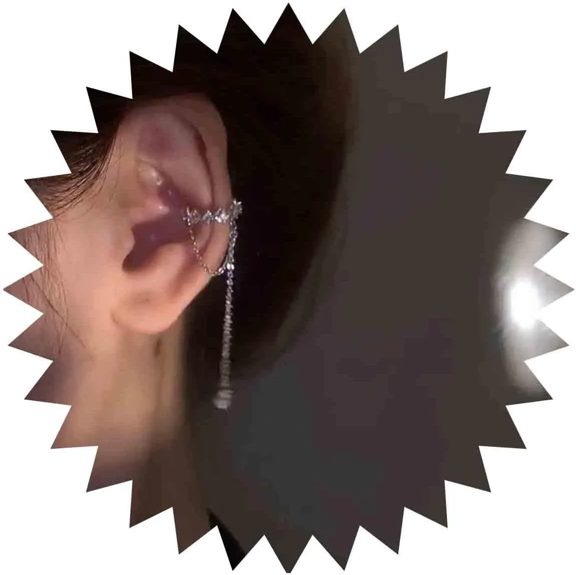 Boho Cz Circle Cuff Earrings Silver Chain Tassel Earrings Crystal Ring Helix Earrings Long Crystal Cuff Earrings Non Pierced Clip on Earrings Dangle Chain Earcuff Earring Jewelry for Women