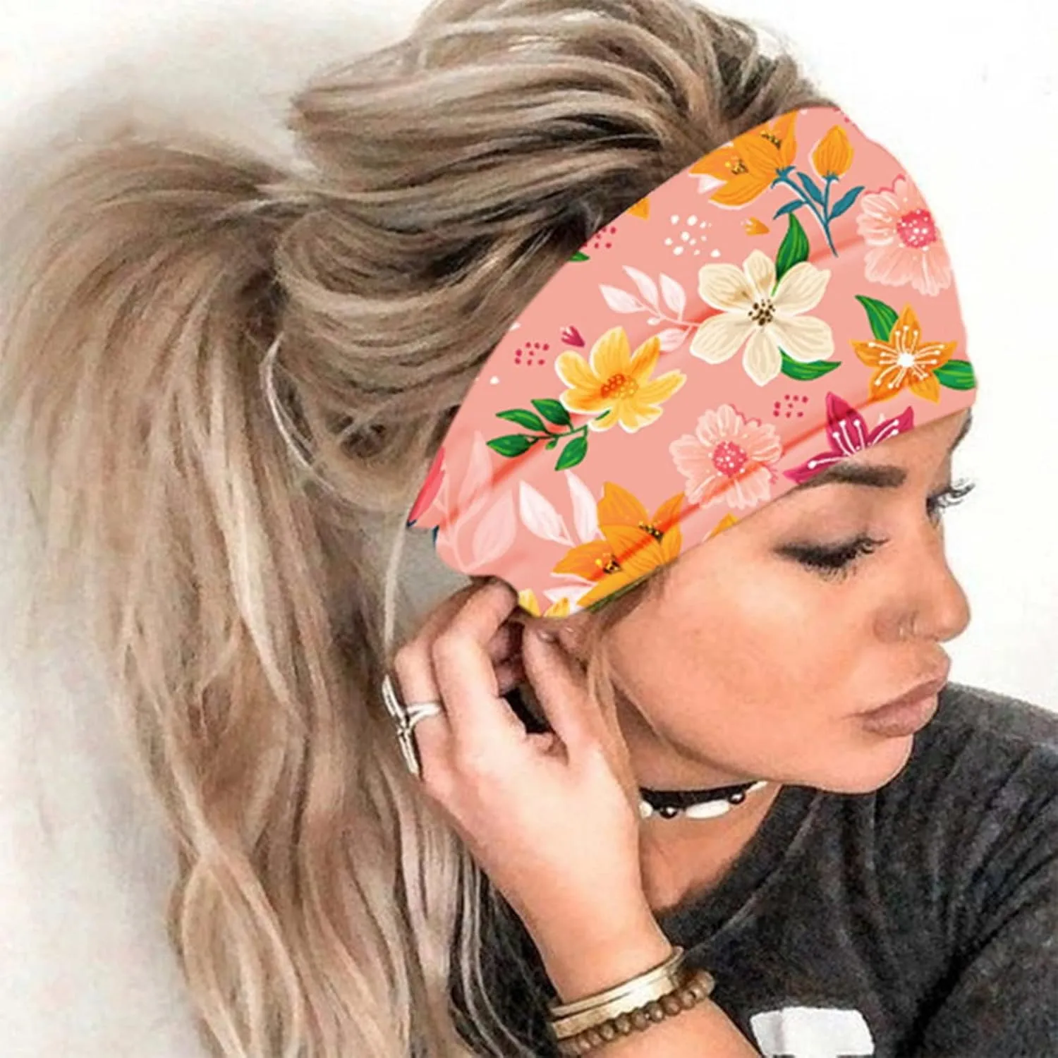 Boho Headbands fo Women Head Bands for Women's Hair Elastic Hair Bands for Short Hair Hair Accessories (Pink, One Size)