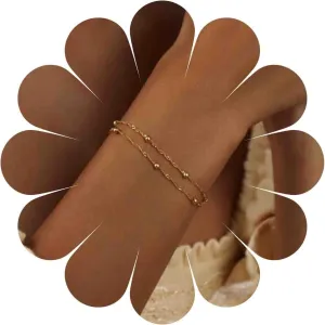 Boho Layered Bracelet Gold Satellite Chain Bracelet Ball Chain Bracelet Twist Chain Bracelet Hand Chain Jewelry for Women