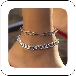Boho Layered Curb Chain Anklet Paper Clip Anklet Chain Cuban Chain Anklet Bracelet Gold Paperclip Chain Anklets Adjustable Chain Anklet Foot Chain Jewelry for Women