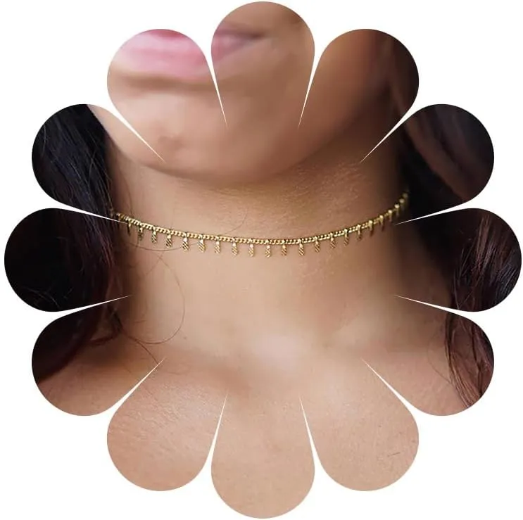 Boho Short Chain Necklace Gold Stripe Chain Necklace Vintage Tassel Chain choker Necklace Adjustable Embossed Chain Necklace Jewelry for Women