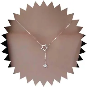 Boho Y Lariat Necklace Gold Crystal Star Drop Choker Cz Star Pendant Simple Chain Jewelry For Women And Girls