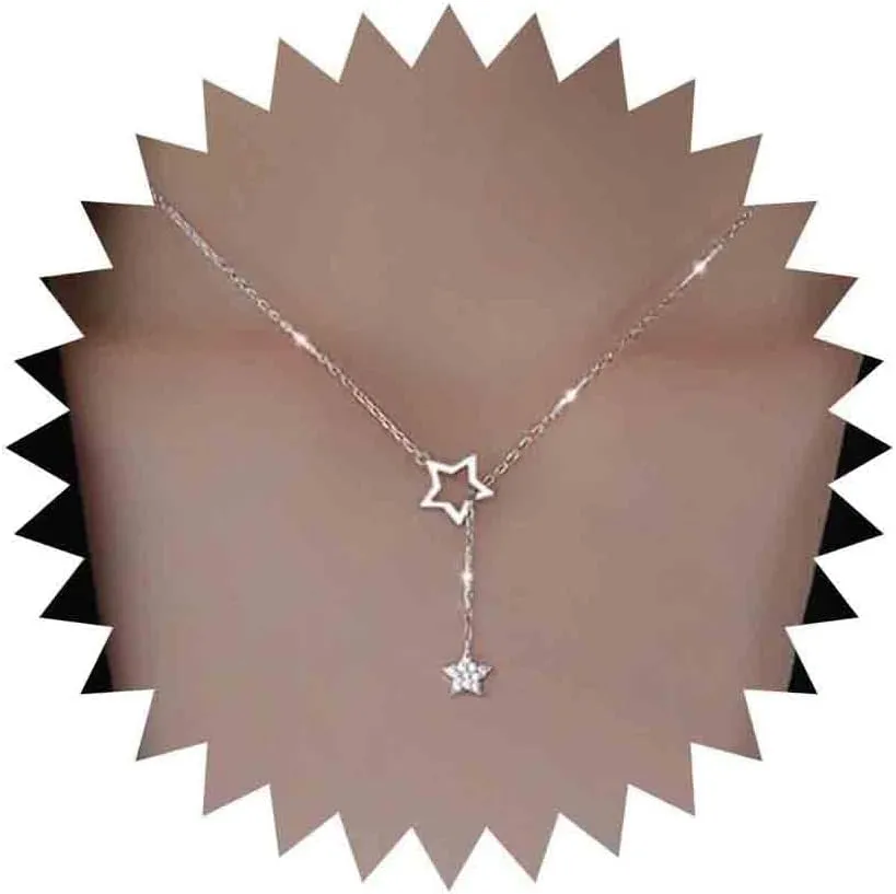 Boho Y Lariat Necklace Gold Crystal Star Drop Choker Cz Star Pendant Simple Chain Jewelry For Women And Girls
