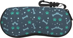 Bones And Dog Claws Print Portable Soft Sunglasses Case With Belt Clip Glasses Case Neoprene Zipper Eyeglass Bag