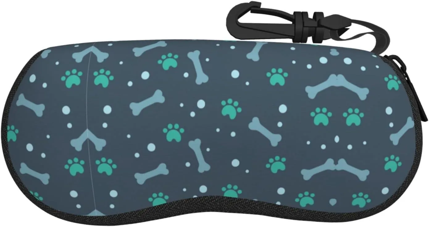Bones And Dog Claws Print Portable Soft Sunglasses Case With Belt Clip Glasses Case Neoprene Zipper Eyeglass Bag