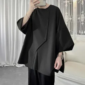 Bonsir Solid Color Summer Korean Version Irregular Trend Korean Version Three Quarter Handsome Men's Clothing Thin Simplicity Shirts