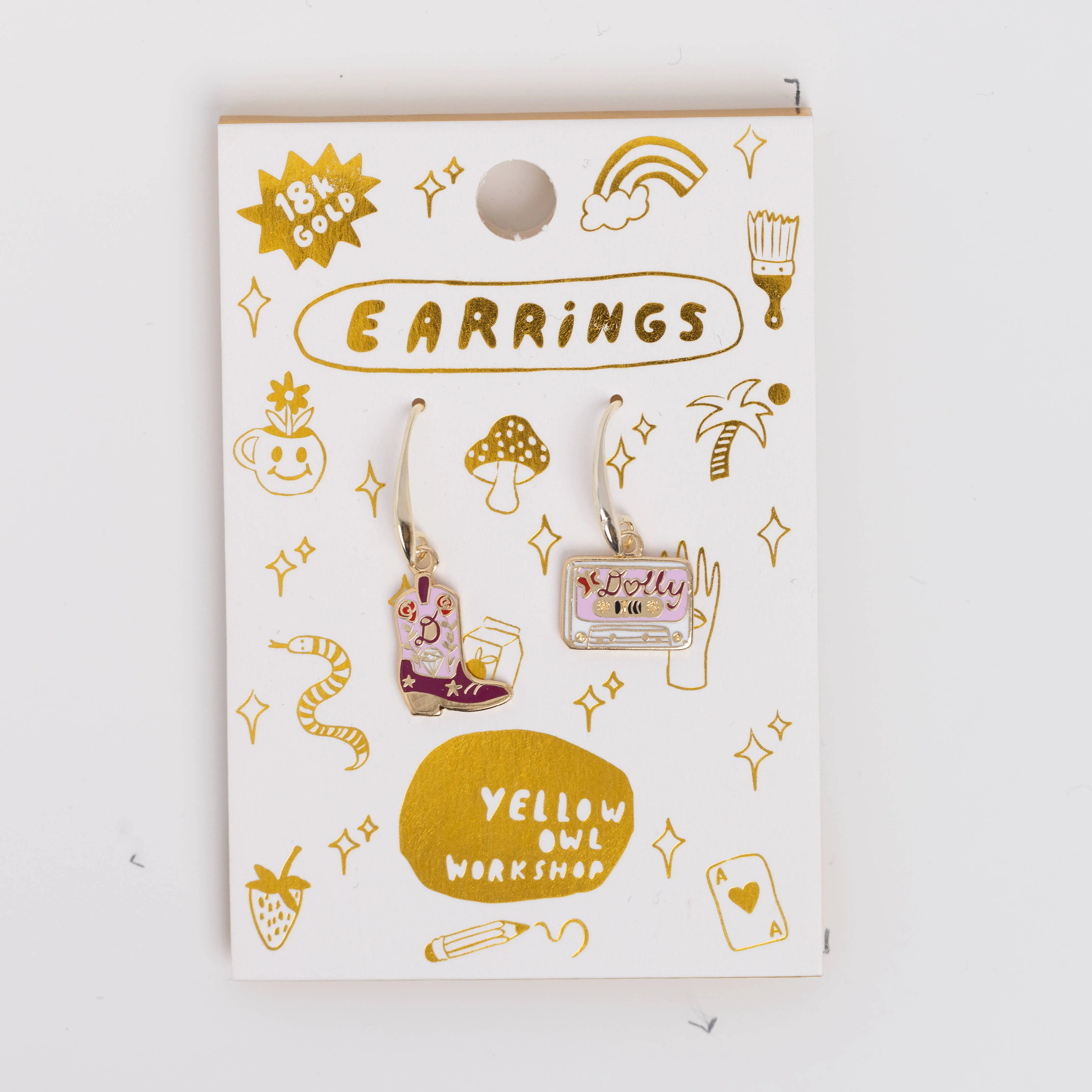 Boot & Country Cassette Earrings - Gold Statement Jewelry