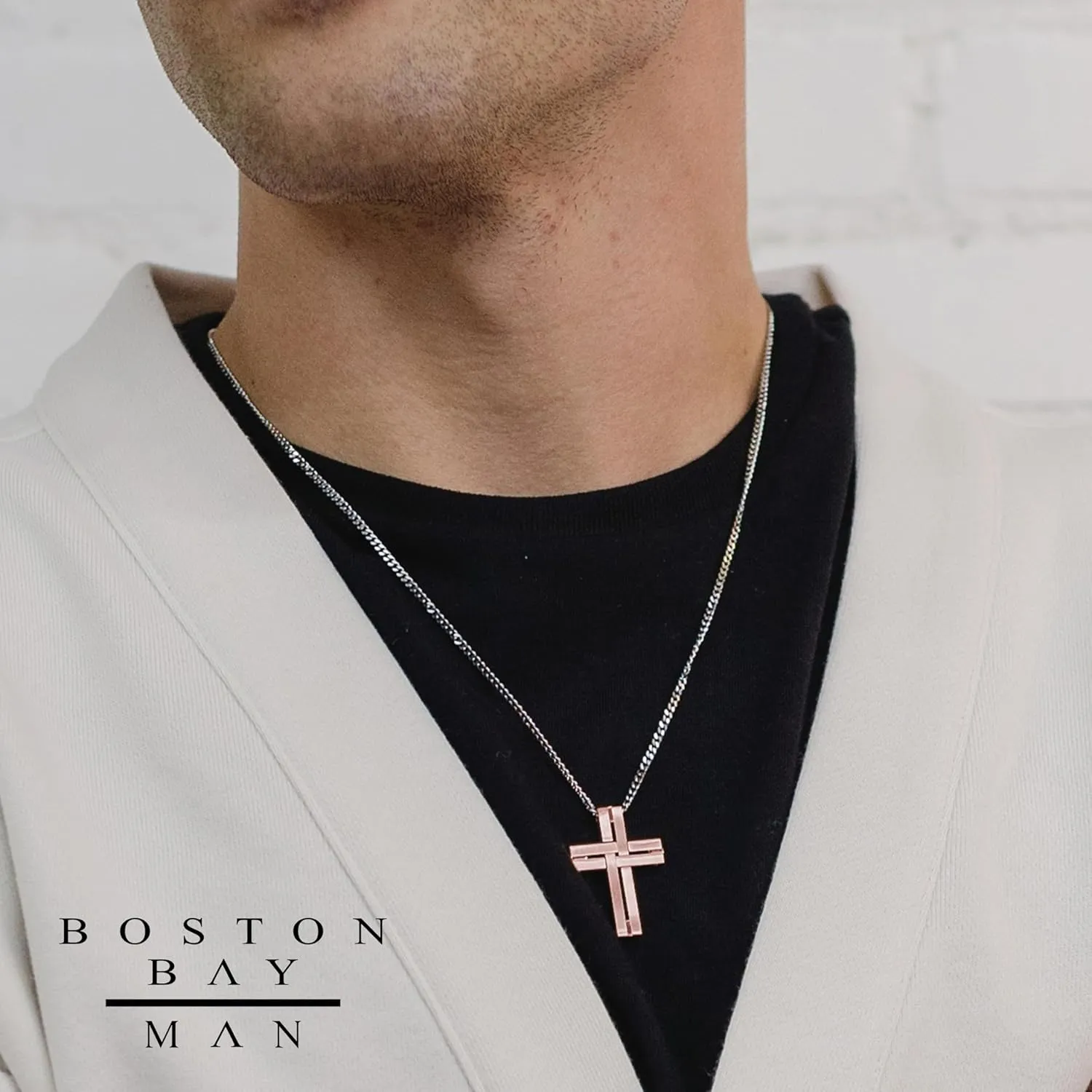 Boston Bay Diamonds Men's Cross Pendant Necklace in 316L Stainless Steel Interlocking Woven Cross on 24” Curb Chain, Choice of Color