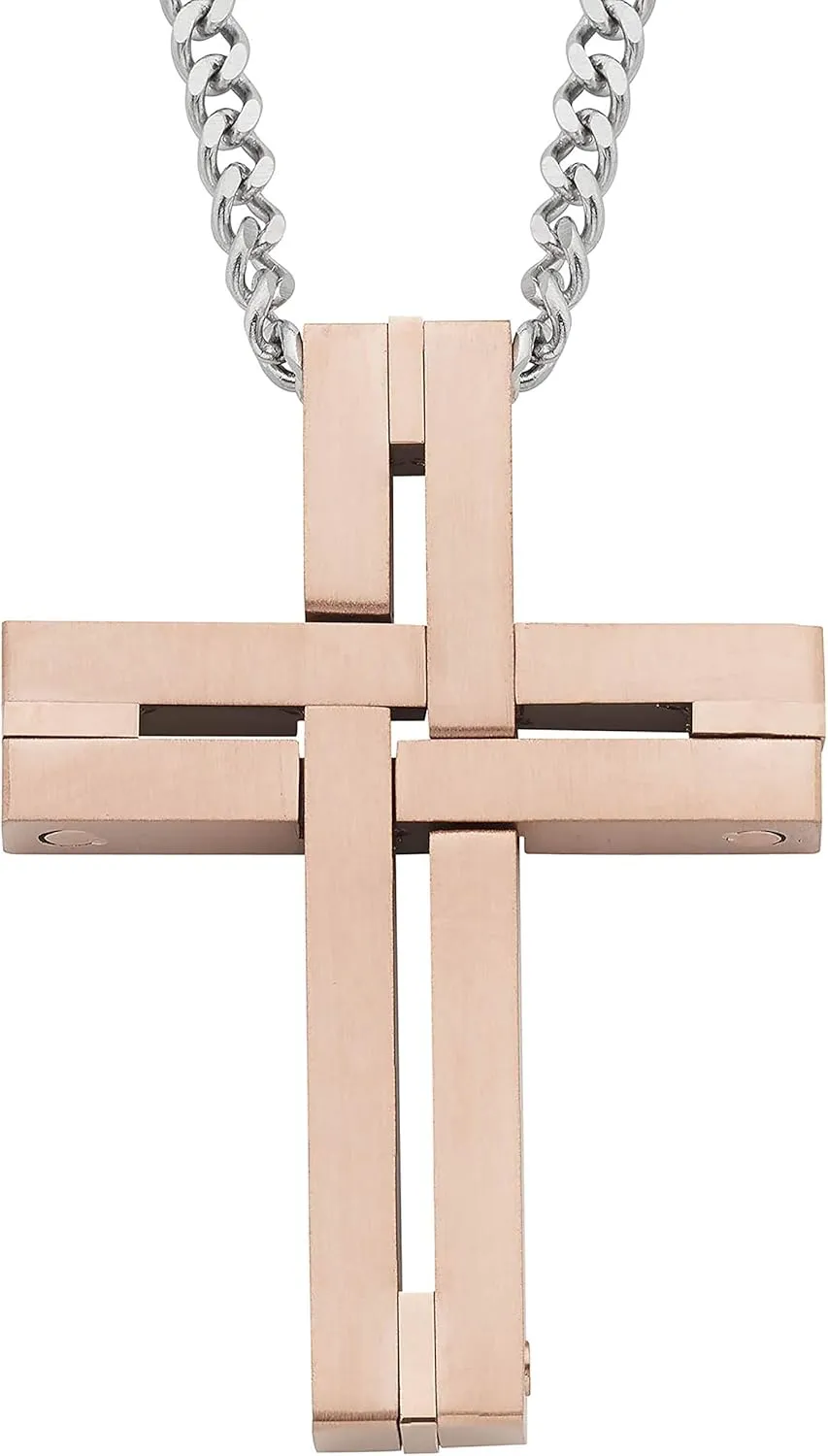 Boston Bay Diamonds Men's Cross Pendant Necklace in 316L Stainless Steel Interlocking Woven Cross on 24” Curb Chain, Choice of Color