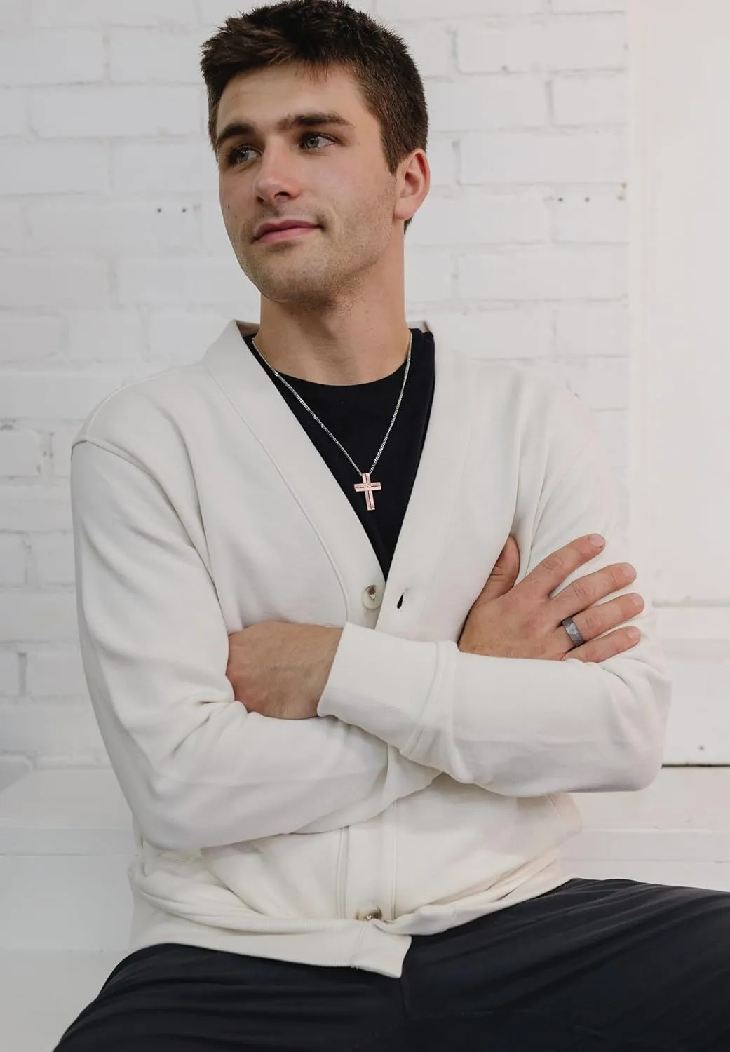 Boston Bay Diamonds Men's Cross Pendant Necklace in 316L Stainless Steel Interlocking Woven Cross on 24” Curb Chain, Choice of Color