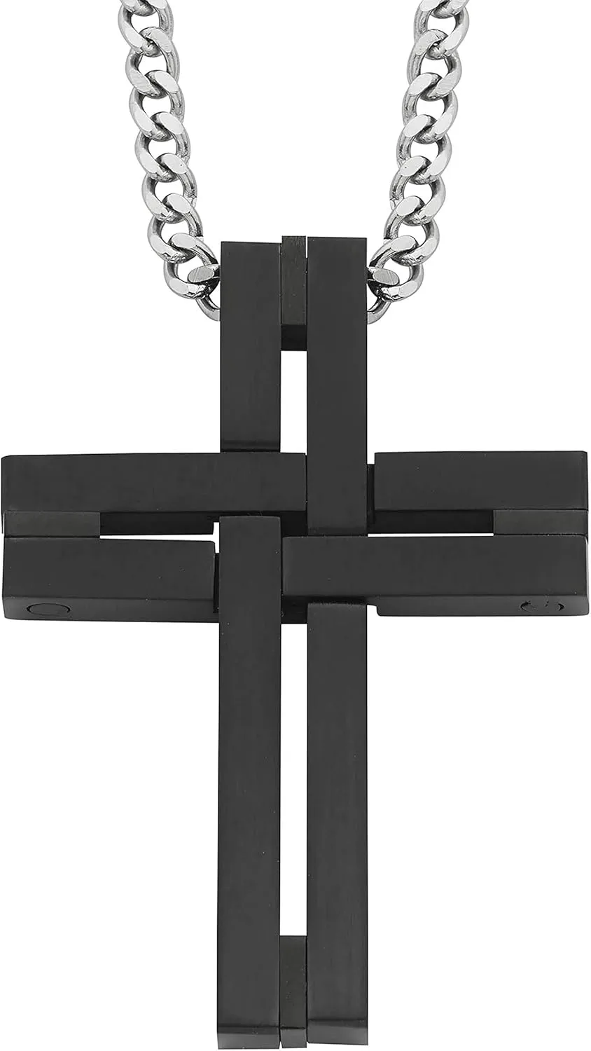 Boston Bay Diamonds Men's Cross Pendant Necklace in 316L Stainless Steel Interlocking Woven Cross on 24” Curb Chain, Choice of Color