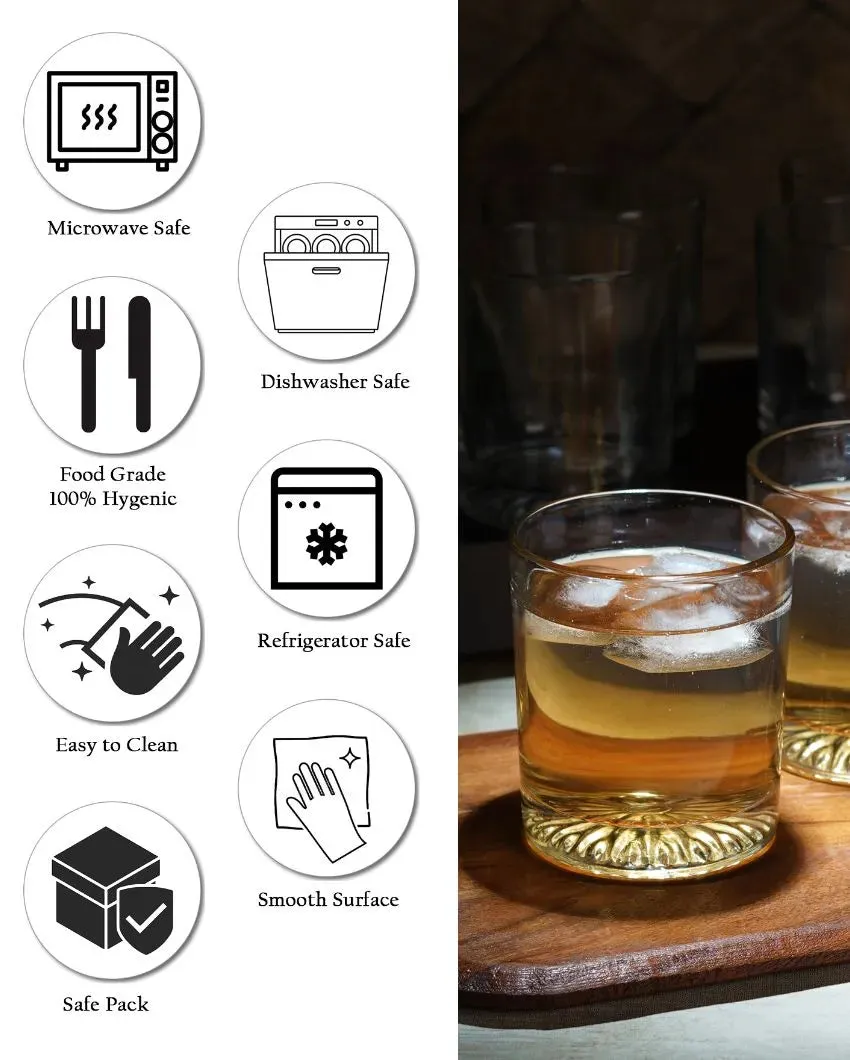 Bottom Cutting Designed Round Shaped Whisky Glasses | Set Of 6 | 300 Ml