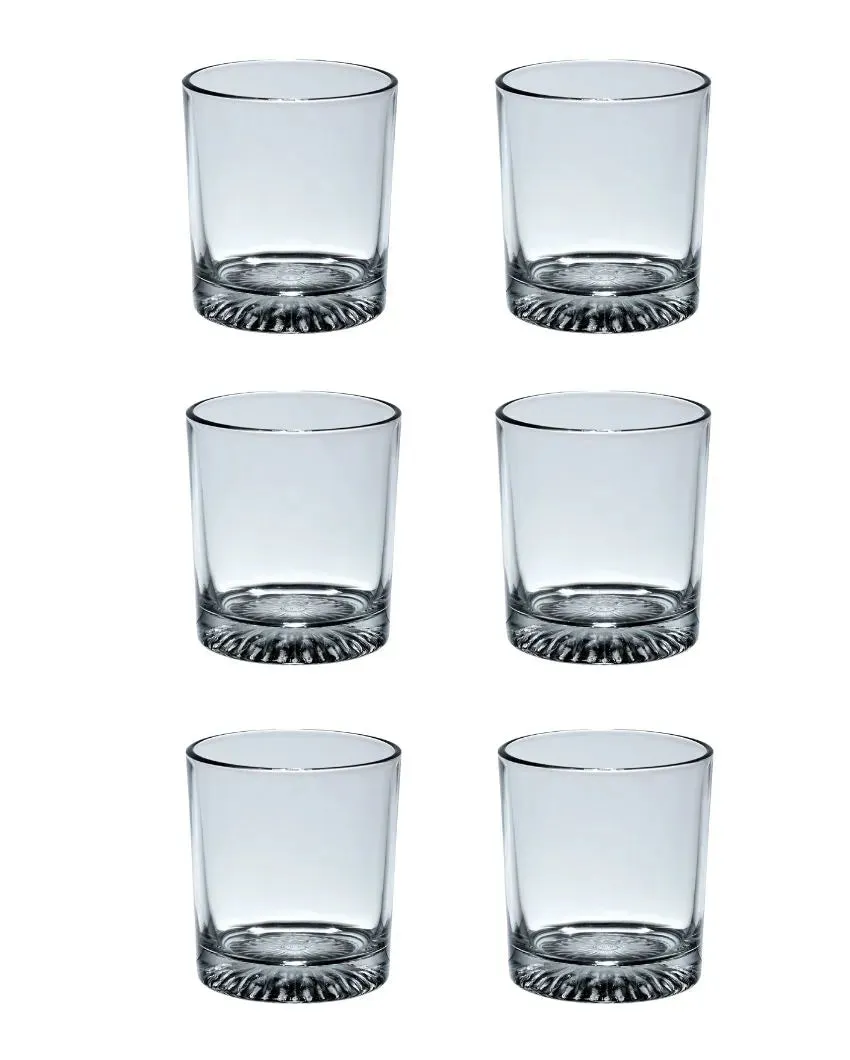 Bottom Cutting Designed Round Shaped Whisky Glasses | Set Of 6 | 300 Ml