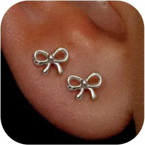 Bow Flat Back Earrings for Women 14K Gold Stud Earring Dainty Minimalist Simple Small Bow Jewelry Gift