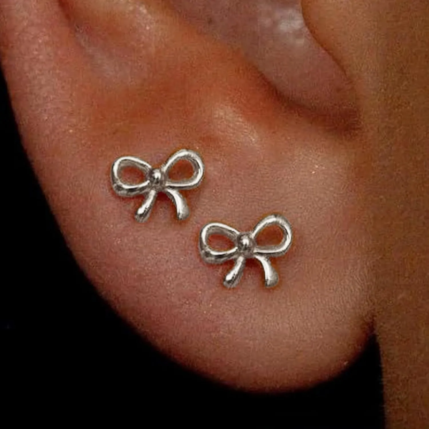 Bow Flat Back Earrings for Women 14K Gold Stud Earring Dainty Minimalist Simple Small Bow Jewelry Gift