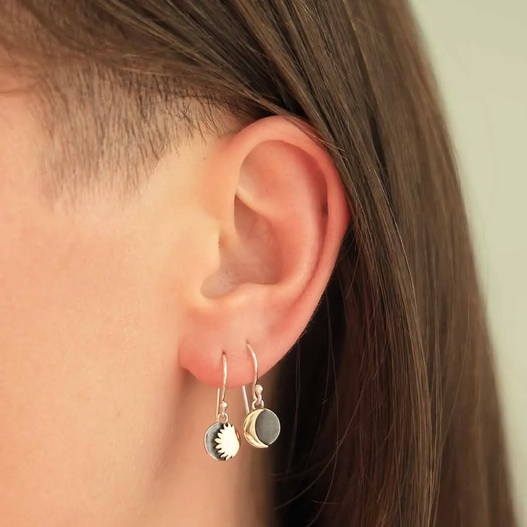 Bronze Over Oxidized Sterling Silver Mixed Metal Sun and Moon Dangle Earrings 22x8mm