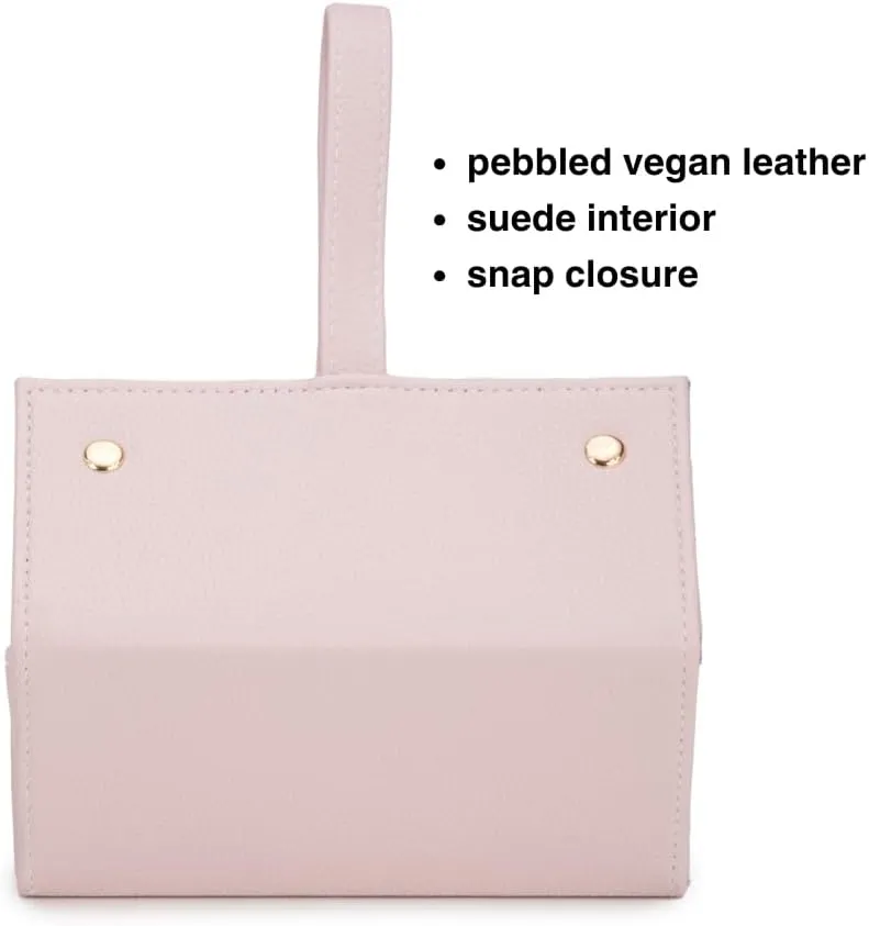 Brouk & Co Leah 5 Eyewear & Jewelry Case - Pebbled Vegan Leather, Foldable Case, Snap Closure, Hanging Loop, Interior Mirror, 5 Compartments: Sunglasses and Jewelry (Pink)