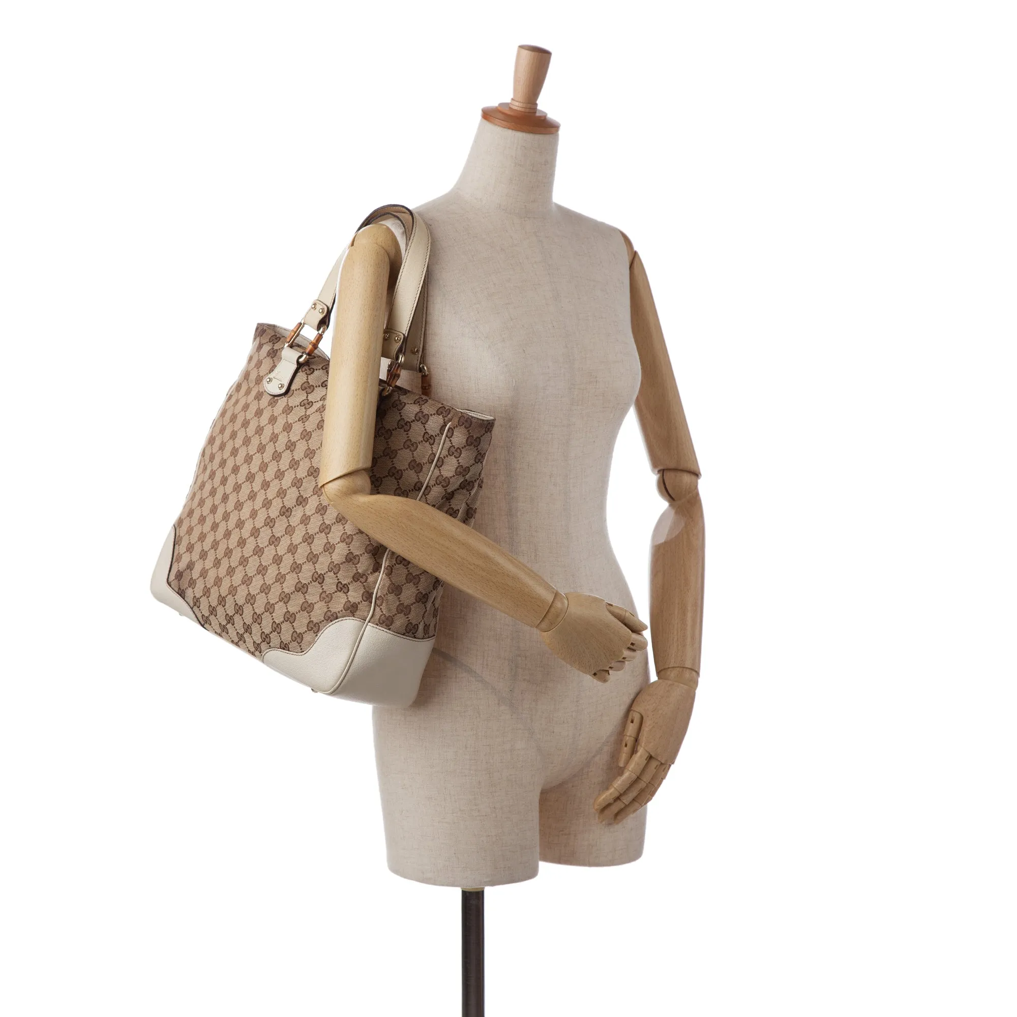 Brown Gucci GG Canvas Bamboo Tote Bag