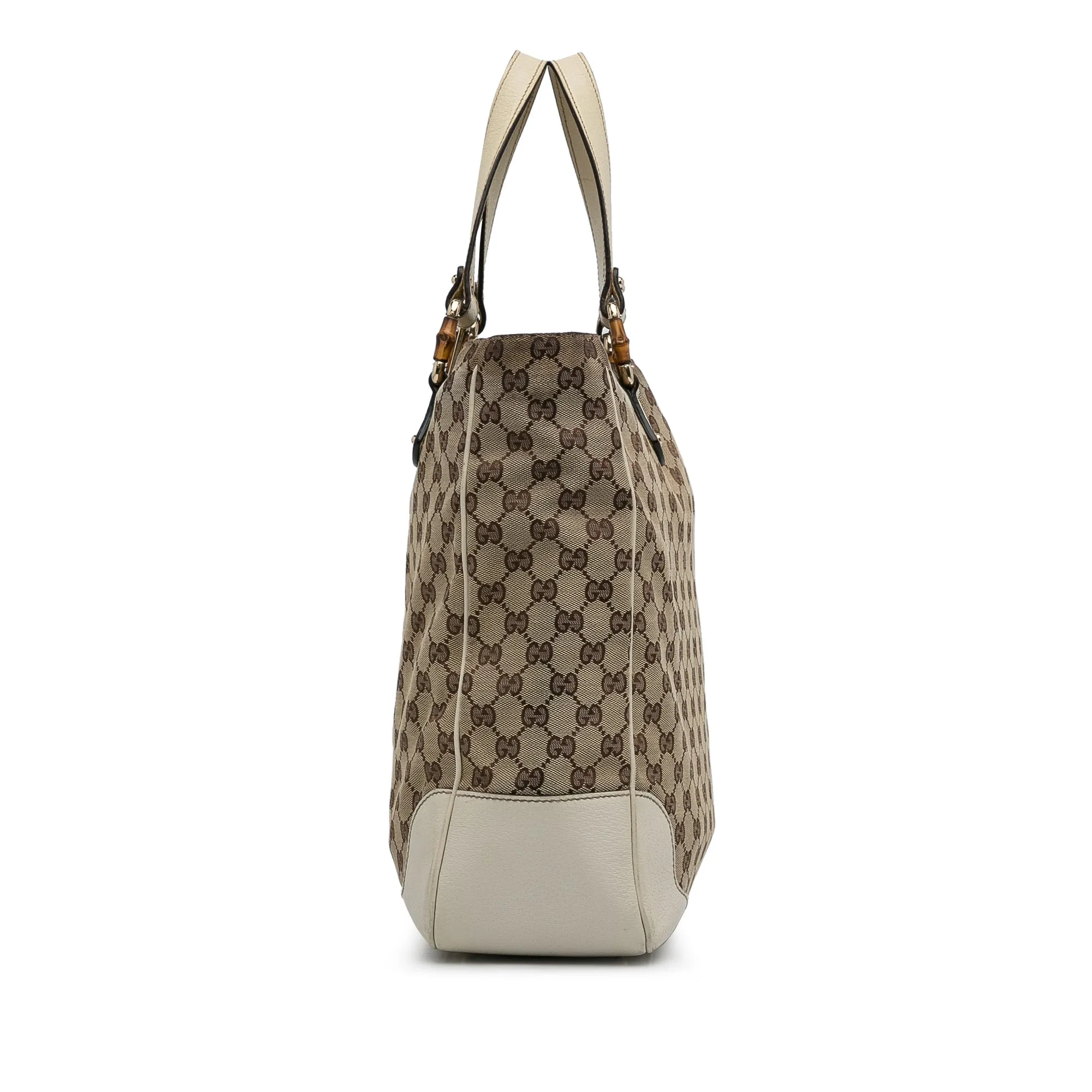 Brown Gucci GG Canvas Bamboo Tote Bag