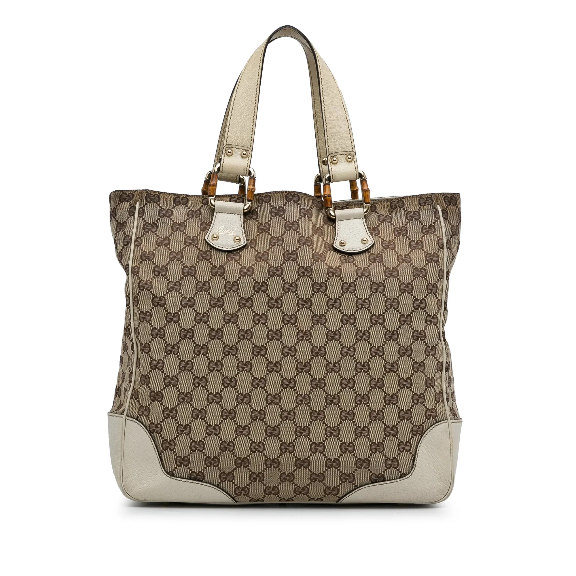Brown Gucci GG Canvas Bamboo Tote Bag