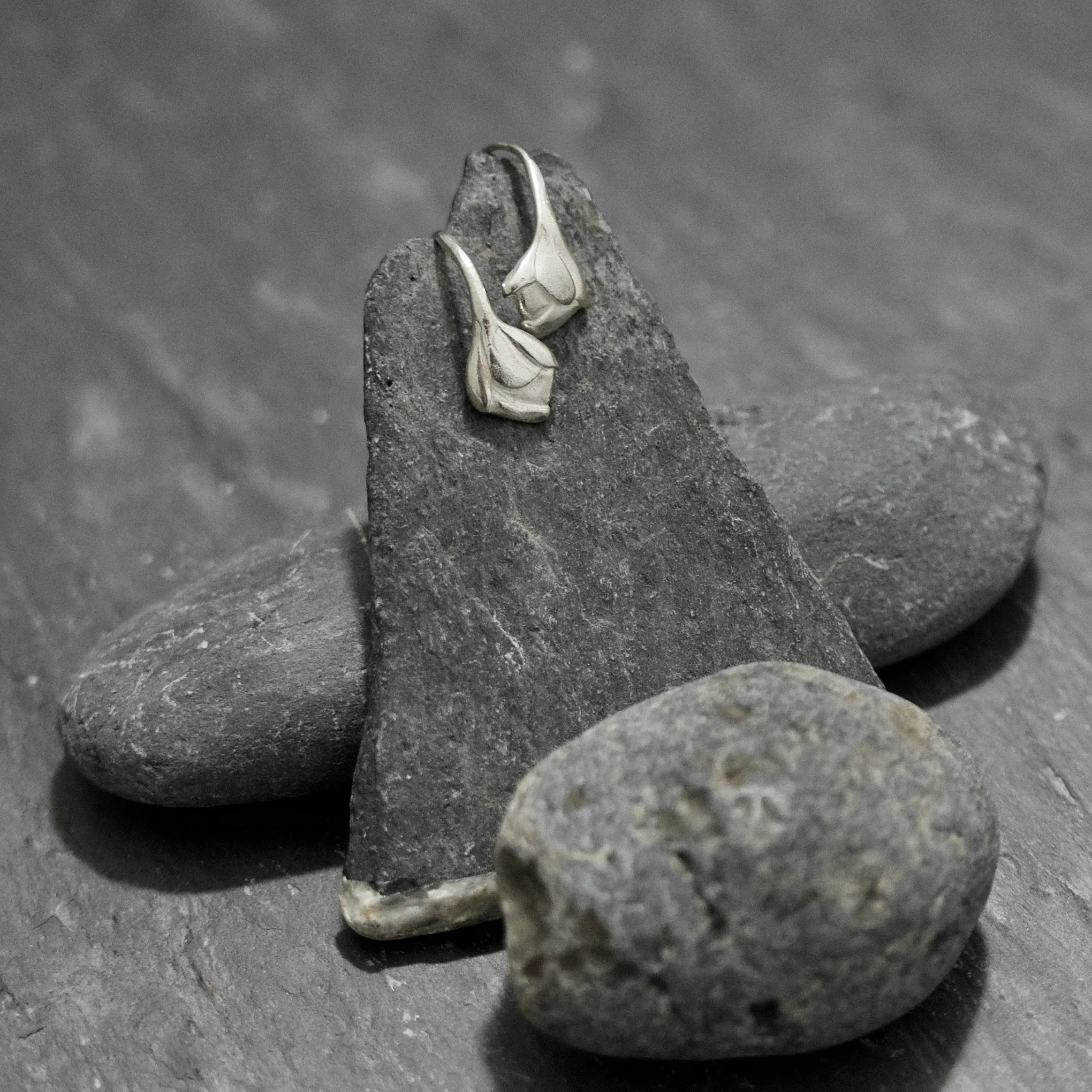 Bud Flat Earrings - Tiny Flower Silver Jewellery