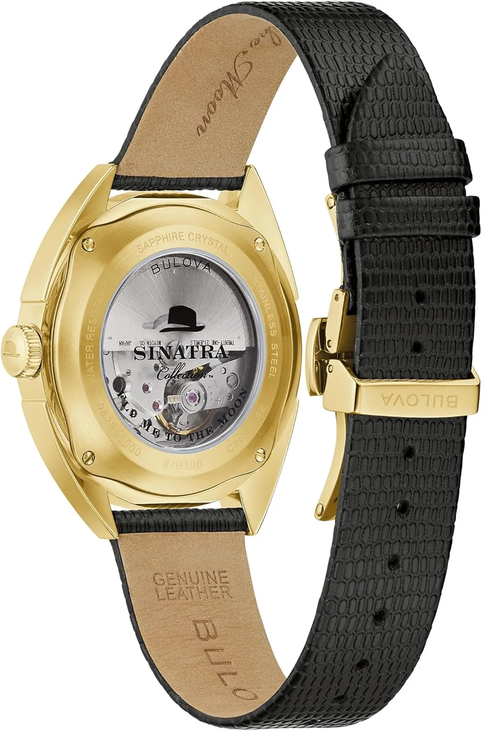 Bulova Men's Frank Sinatra 'Fly Me to The Moon' Automatic Stainless Steel Case Watch, Textured Leather Strap, 42 Hour Power Reserve, 3 Hand