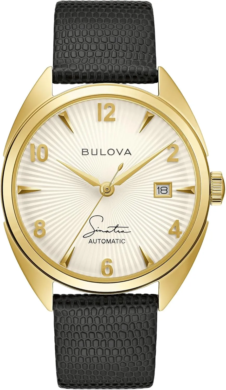 Bulova Men's Frank Sinatra 'Fly Me to The Moon' Automatic Stainless Steel Case Watch, Textured Leather Strap, 42 Hour Power Reserve, 3 Hand