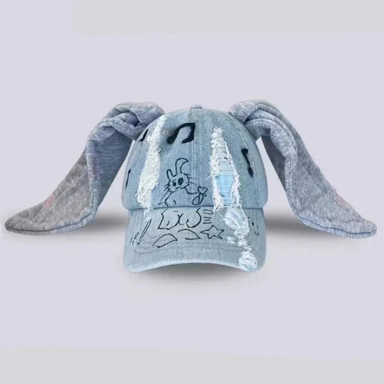 Bunny Ears Denim Graffiti Baseball Cap