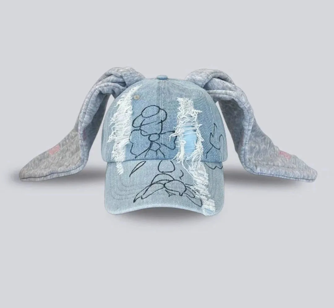 Bunny Ears Denim Graffiti Baseball Cap