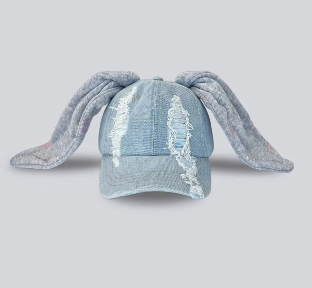 Bunny Ears Denim Graffiti Baseball Cap