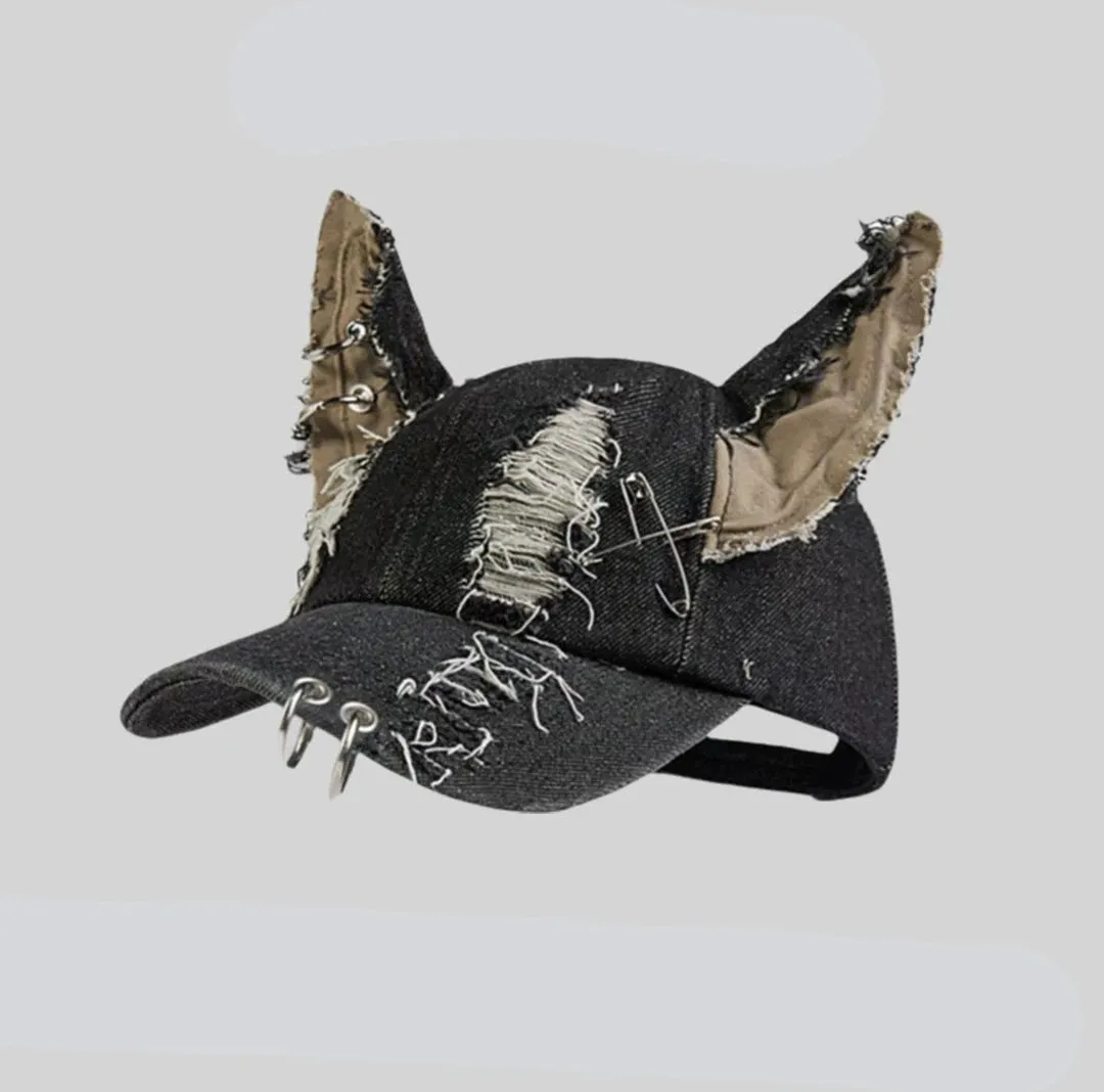 Bunny Ears Denim Graffiti Baseball Cap