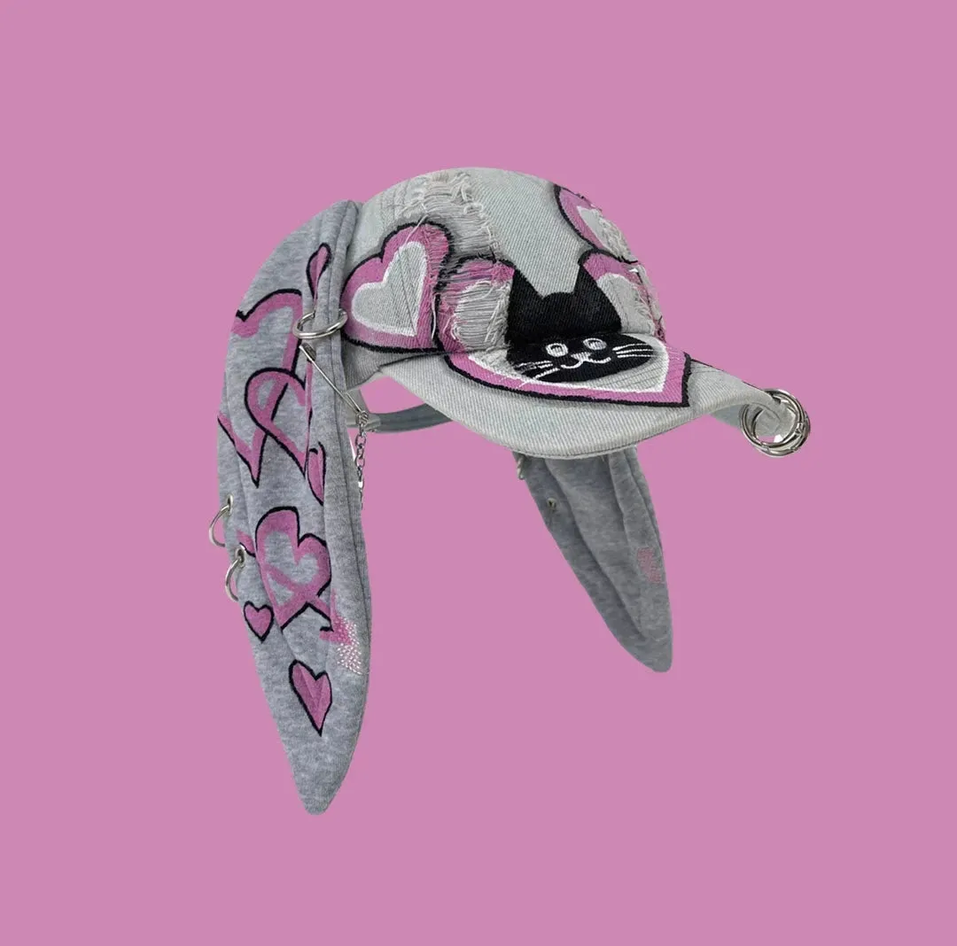 Bunny Ears Denim Graffiti Baseball Cap